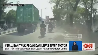 Viral, Ban Truk Pecah dan Lepas Timpa Motor