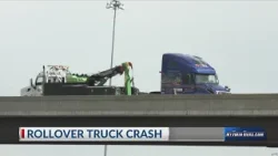 18-wheeler rolls over on I-86, closing overpass traffic