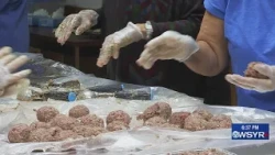 Volunteers rolling meatballs for Election Day supper