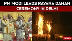 PM Modi Fires Arrow At Ravana Effigy During Grand Dussehra Celebrations In Delhi