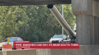 Large metal pole pierces through car on interstate