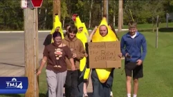Students walk out to support students suspended over prank