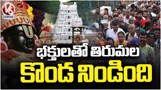 Tirumala Witnesses Continuous Devotee Rush, Long Queues at Tirupati | V6 News
