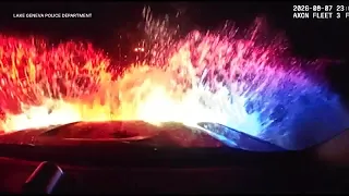 Dashcam video shows car fleeing police crash into Lake Como