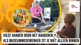 At the Dredging Museum, Monique is literally getting her hands dirty