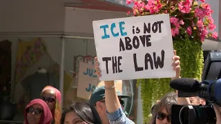 Protestors gather outside Sen. Collins' Biddeford office to criticize voting record for ICE funding