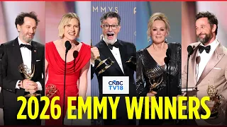 HIGHLIGHTS: Emmy Award Winners Pose With Trophies After Big Night For Widow's Bay & The Pitt | N18G