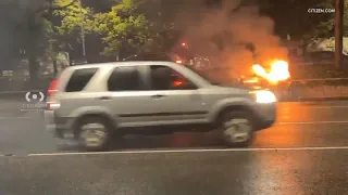 3 hospitalized after sedan crashes, catches fire on DuSable Lake Shore Drive in Streeterville: CPD