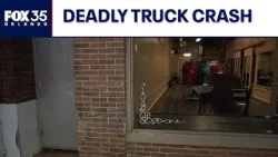 Truck drives onto sidewalk, slams into business; woman killed