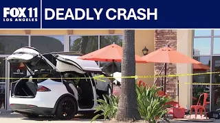 1 dead after Tesla slams into outdoor dining area; 5 others hurt