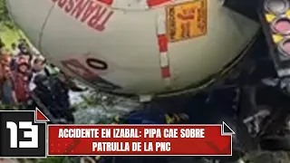 Accident in Izabal: tanker truck falls onto PNC patrol car