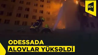 Odessaya hava hücumundan sonra biznes mərkəzində yanğın