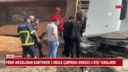FRENİ ARIZALANAN KAMYONUN 3 ARACA ÇARPMASI SONUCU 4 KİŞİ YARALANDI FRENİ ARIZALANAN KAMYONUN 3 ARACA ÇARPMASI SONUCU 4 KİŞİ YARALANDI