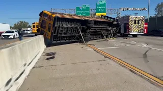 School bus flipped in a crash involving an Indiana State Police vehicle