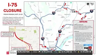 I-75 closing through downtown Cincinnati this weekend