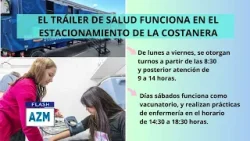 El tráiler de salud funciona en el estacionamiento de la costanera
