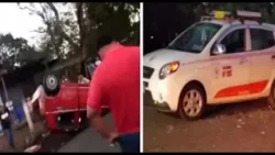 Taxista resulta con dedo fracturado tras volcarse en choque en Masaya