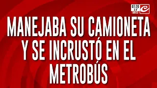 Driving their 4x4 pickup and ended up embedded in the Metrobus