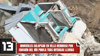 Buildings collapse in Villa Hermosa due to Pinula river erosion after heavy rains