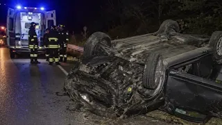 Car flips while avoiding wild boar, four injured; 10-year-old child in critical condition
