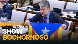 The ERC show: A deputy pulls out a pro-independence flag during the hearing on Ceuta