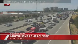 Crash closes multiple lanes on Interstate 25 in Denver