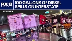 Заторы образовались после аварии на трассе I-5 с участием грузовика недалеко от города Дюпон, шта...