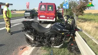 Łagiewniki. Collision between a motorcyclist and a Nissan