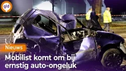 Auto vliegt in brand na botsing, bestuurder komt om