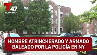 Armed man barricaded and shot by police in NY