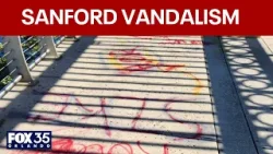 Graffiti scribbled on historic Sanford theater, Riverwalk