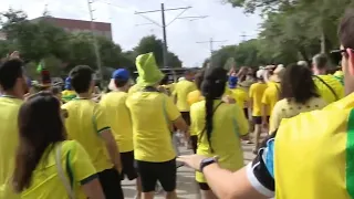 Brazil fans march to Houston Stadium for FIFA World Cup match