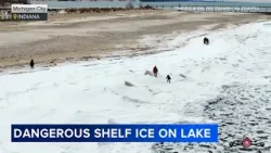 VIDEO: People seen slipping on dangerous ice shelf on Lake Michigan shore