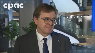 Canada's Ambassador-designate to the EU Jonathan Wilkinson speaks with reporters