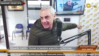 Eduardo Canitrot desplegó la bandera argentina en Malvinas