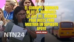 El corrupto tarimazo de Delcy Rodríguez: la jefe del régimen pagó buses para mostrar supuesto apoyo