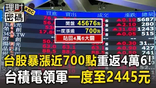 台股開盤漲近700點重返4萬6大關！台積電領軍一度至2445元【理財密碼】