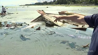 Neighbours concerned about environmental damage after boat smashed on Qualicum Beach