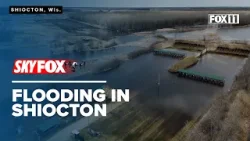 Fields flooded, Wolf River overflows in Shiocton; Aerial drone video from SKYFOX