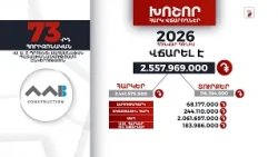 «Ա.Ա.Բ. պրոեկտ» ընկերությունը 2026-ի հունվար-հունիսին 2 մլրդ 557 մլն դրամի հարկ ու տուրք է վճարել