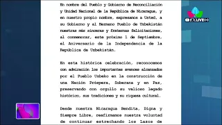 Nicaragua felicita a Uzbekistán en el aniversario de su independencia | Relaciones Diplomáticas 🇺🇿