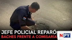 Jefe policial reparó un bache