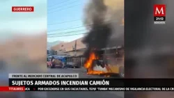 Camión urbano incendiado por grupo de hombres armados en Acapulco