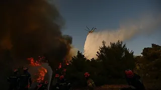 Aerial firefighters take off to tackle major wildfire in Greece