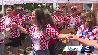 Croatia fans cheer on team at Saint John the Baptist  Catholic Church in Kansas City, Kansas