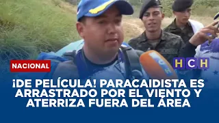 ¡De película! Paracaidista es arrastrado por el viento y aterriza fuera del área