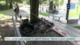 Pavia, car-scooter collision on Viale XI Febbraio: 18-year-old in serious condition