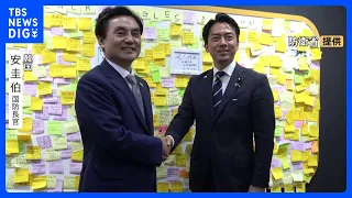 Japanese Defense Minister Koizumi meets with South Korean Defense Minister Ahn Kyu-baek to exchan...