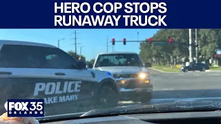 Hero cop stops runaway truck with his own cruiser