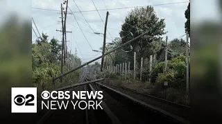 LIRR service disrupted by downed utility poles